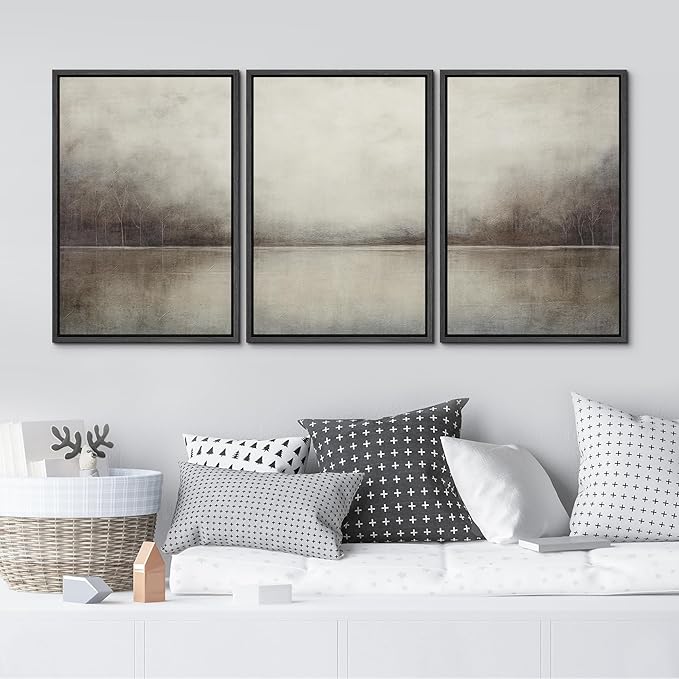 MUDECOR Framed Canvas Print Wall Art Set Abstract Landscape Nature Wilderness Illustration Modern Art Decorative Realism Rustic Vintage for Bedroom - 24"x36"x3 Black