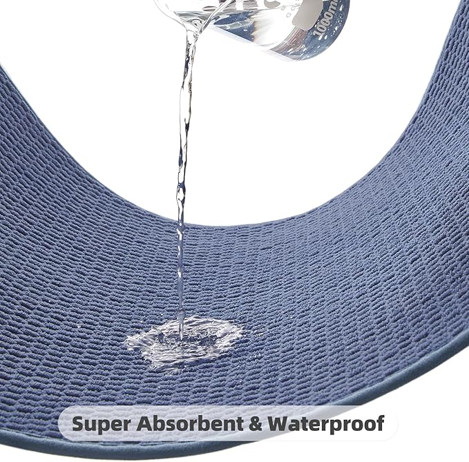 Bathroom Rugs Non Slip Washable, Super Absorbent Thin Bath Mat Quick Dry Low Pile Bathroom Rug, Denim Blue 24"x47"