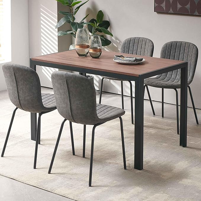 NORDICANA 5 - Piece Dining Set, Industrial Style 47 in Kitchen Table with Dark Grey Faux Leather Dining Chairs for 4 Person, Dining Room Table Set for Dinette, Breakfast Nook Breakfast Nook