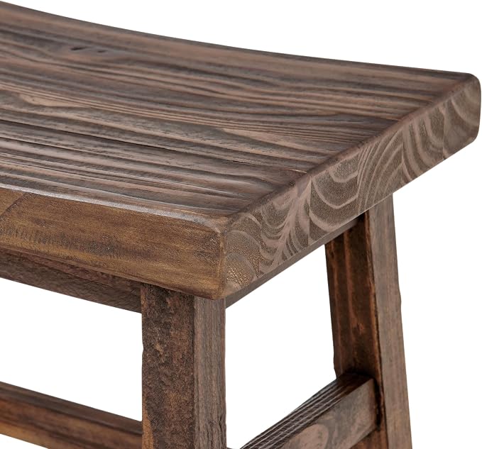 Alaterre Furniture Pomona 20-Inch Counter Height Saddle Seat Barstool – Solid Wood, Backless Rustic Farmhouse Stool in Natural Finish for Kitchen Island or Dining Room (Natural)
