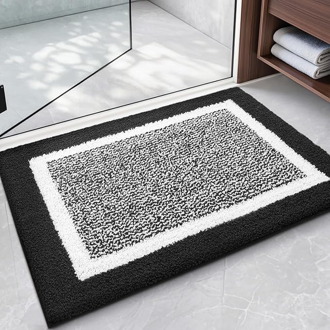 Color&Geometry Simple and Stylish Large Bath Mats for Bathroom Non Slip, 20"x32" Black Bathroom Rugs, Absorbent, Soft, Washable, Microfiber Shower Mat