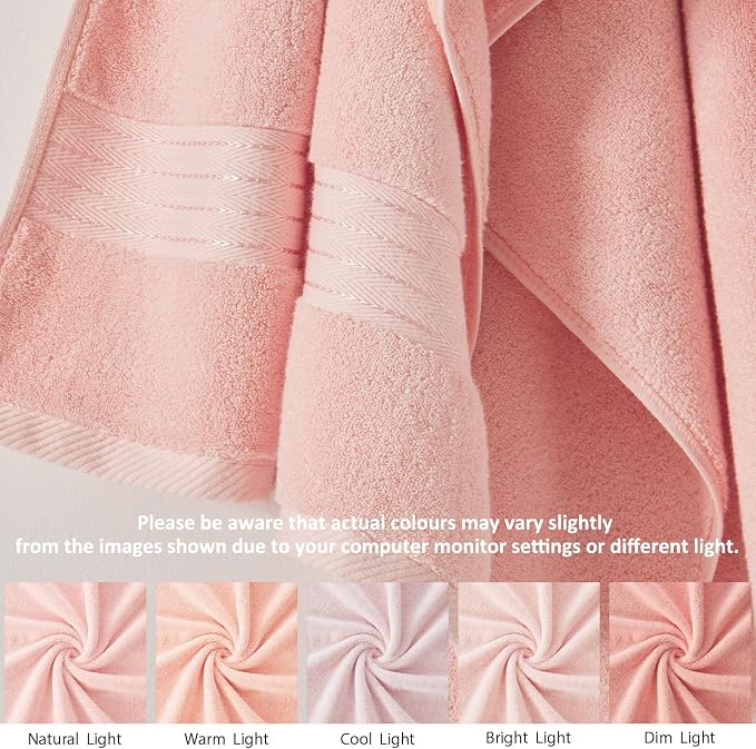 COZYART Pink Bathroom Towel Set 6Pcs, 100% Turkish Cotton Bath Towel Sets for Bathroom, Soft Absorbent, 650 GSM Luxury 6 Pcs with 2 Bath Towels, 2 Hand Towels, 2 Washcloths