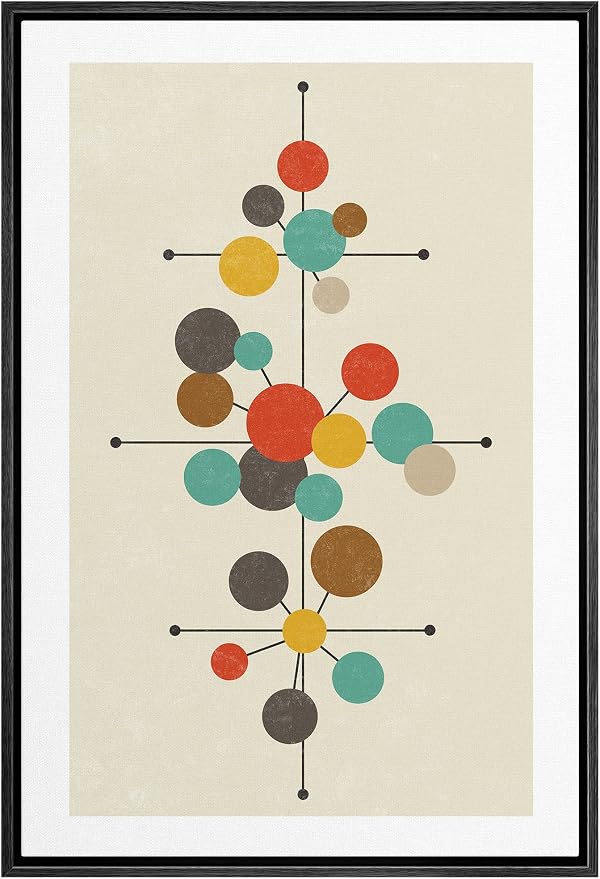 Woodrose Framed Canvas Print Wall Art Geometric Mid-Century Dot Collage Abstract Shapes Illustrations Modern Minimalist Chic Relax/Calm Multicolor for Living Room, Bedroom, Office - 24"x36" Black