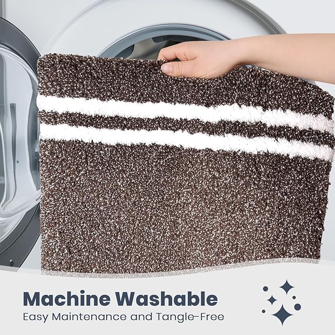 PURRUGS Bathroom Rug Non-Slip Machine Washable 24" x 60", Super Absorbent and Quick Dry Shaggy Microfiber Bath Mat, Extra Soft and Plush Bath Rug for Bathtub, Shower, and Sink, Brown