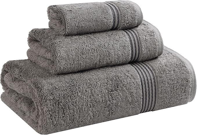 Superior Egyptian Cotton 3-Piece Towel Set, Assorted Towels for Home Bathroom, Master, Guest Bath, Decor Essentials, Includes 1 Bath, 1 Hand, 1 Face Towel/Washcloth, Quick Dry, Absorbent, Charcoal