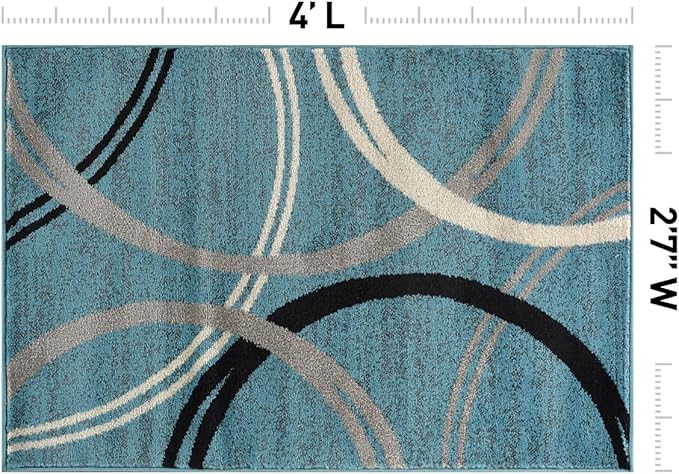 Rugshop Modern Wavy Circles Design Accent Rug, Fade-Resistant Carpet for Entryway, Bathroom, or Kitchen, Blue, 2'7" x 4'