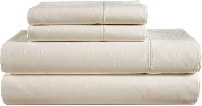 LANE LINEN 100% Egyptian Cotton Full Size Sheets, No Pill Cooling Sheets Full, Soft & Comfy Sateen Weave for Silky Smooth Finish, Available in Variety of Colors Jaquard Swiss Dot - Ivory