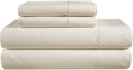 LANE LINEN 100% Egyptian Cotton Full Size Sheets, No Pill Cooling Sheets Full, Soft & Comfy Sateen Weave for Silky Smooth Finish, Available in Variety of Colors Jaquard Swiss Dot - Ivory