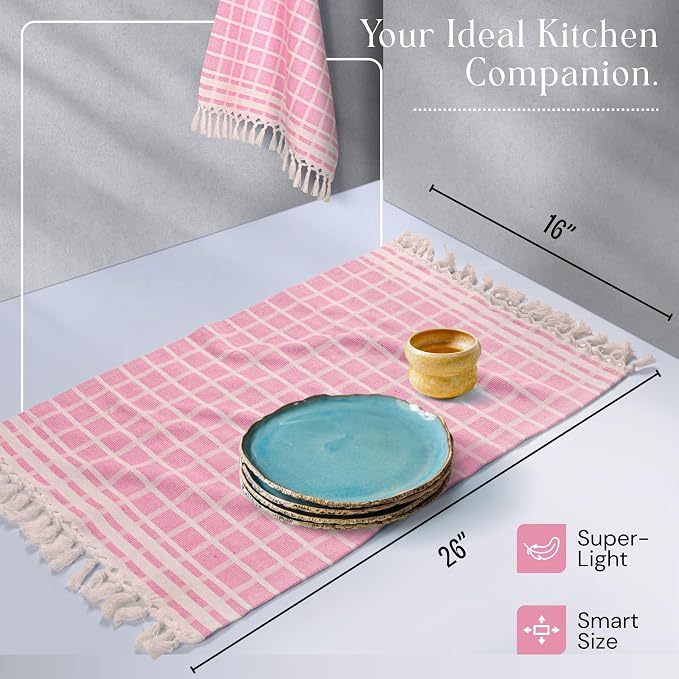 Matrix Dobby Kitchen Towels Set of 12, 100% Cotton, Combo Pack, 16"x26", Absorbent Tea Towels with Handmade Tassels, Reusable Cleaning Cloths - Rose Pink, Burgundy, Mustard Yellow