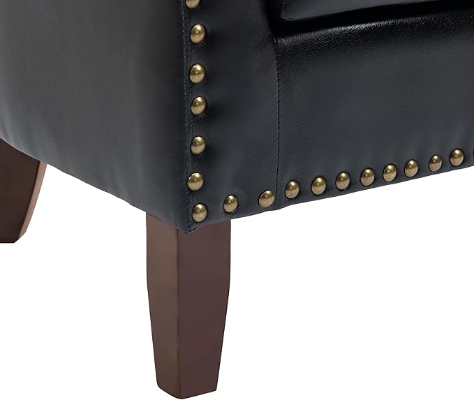 UIXE Faux Leather Barrel Accent Chairs Set of 6, Modern Club Upholstered Arm Chair, Comfy Armchair Nailed Trim Living Room Single Sofa Reading Seat Bedroom Side Sitting for Office, Black
