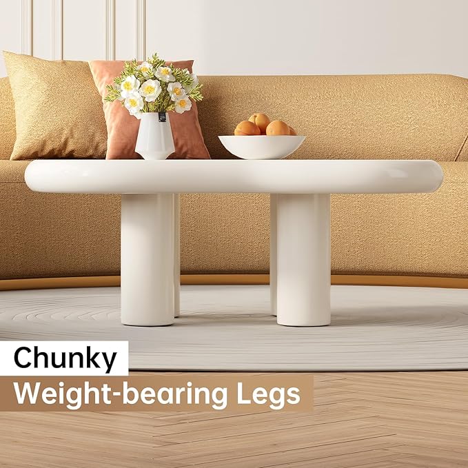 Guyii Cloud-Shaped Coffee Table, Modern Sofa Table with 4 Legs, Cream White Center Table, Small Irregular Tea Table for Living Room, Easy Assembly (White)