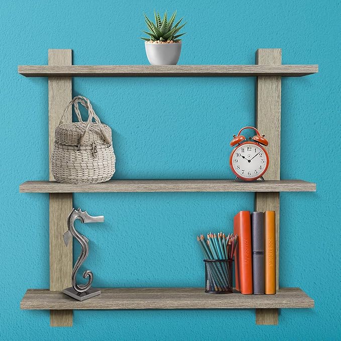 Sorbus Bathroom Shelves - 3-Tier Wall Mounted Floating Shelves for Books, Trophies, Wall Decor, Kitchen, Living Room & Bathroom Decor - Decorative Hanging Display Over The Toilet Storage Shelf - Gray