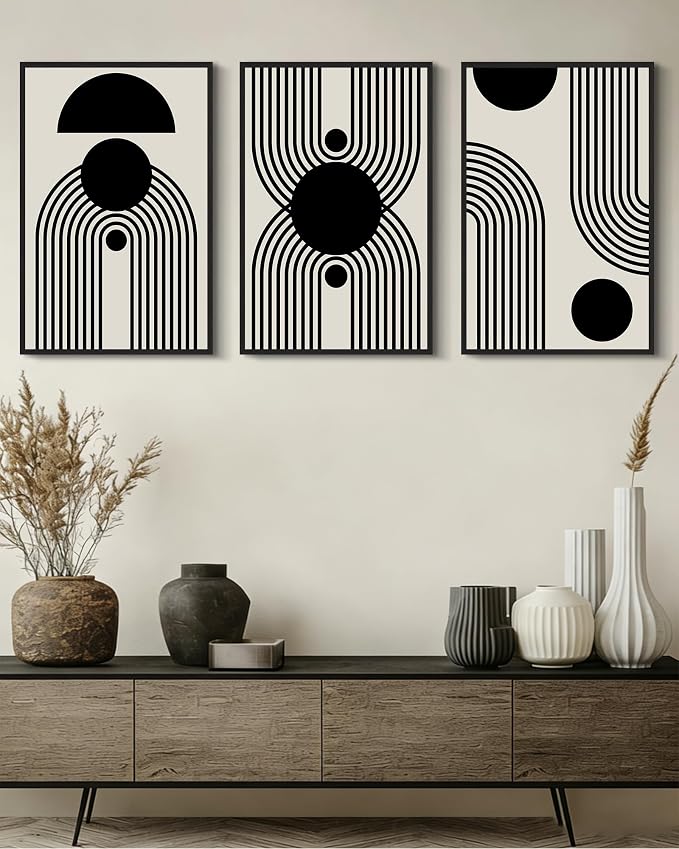 Drsoum Black Abstract Boho Wall Art Framed Modern Bohemian Wall Decor Geometry Lines Prints Ready to Hang 16x24in Black Framed