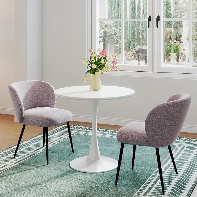 White Round Dining Room Table, 31.5" Tulip Table Round Kitchen Dining Table for 2-4 People, with 0.7" MDF Tables Top and Metal Pedestal Base Dinner Tables for Cafe, Home, Dining Room