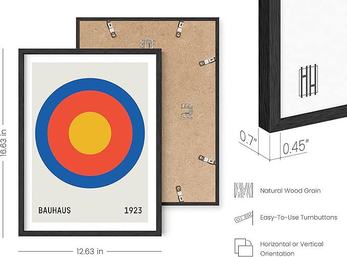 HAUS AND HUES Bauhaus Wall Art - Contemporary Wall Art, Geometric Bauhaus Poster, Vintage Colorful Print (Black Frame, 12x16)