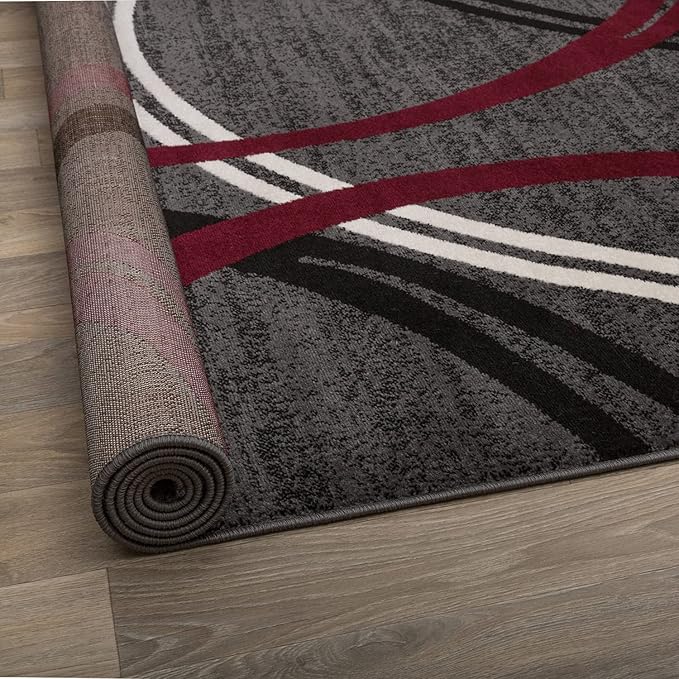 Rugshop Modern Wavy Circles Design Non-Shedding Area Rug, Carpet for Bedroom, Entryway, or Office, Red, 3'3" x 5'