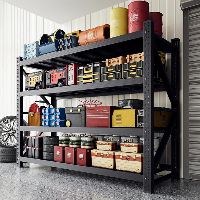 4000LBS Storage Shelves,60" W Garage Shelving Heavy Duty,4 Tier Adjustable Metal Shelving Unit,Garage Storage Shelves for Garage,Warehouse,Basement,Pantry,Kitchen,60" W x 70" Hx24 D,Black