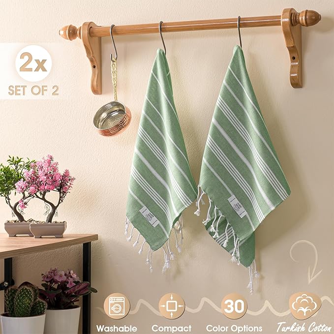 Hand Towels - Set of 2 | 18" x 30" - Decorative Turkish Hand Towel for Bathroom, Kitchen, Guest, Face, Hair, Tea, Dishcloth (Sultan, Apple Green)