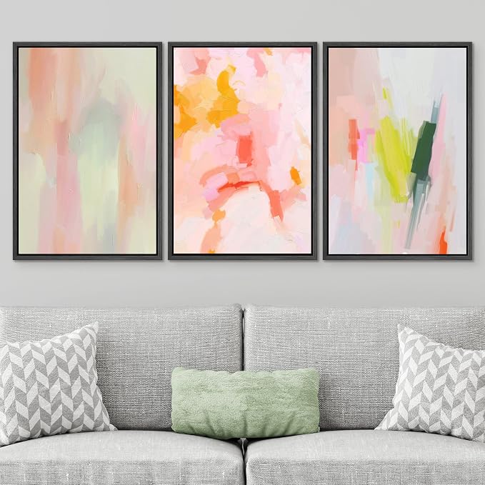 SIGNWIN Framed Canvas Print Wall Art Set Vibrant Pastel Watercolor Paint Stroke Shapes Abstract Illustrations Modern Art Decorative Nordic Calm/Zen for Living Room, Bedroom, Office - 16"x24"x3 Black