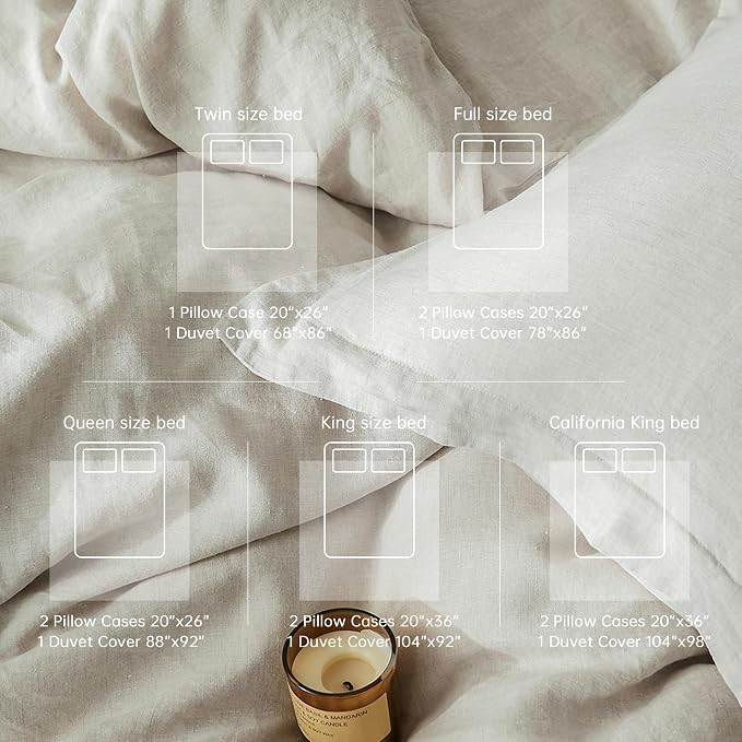 Simple&Opulence 100% Linen Duvet Cover Set, Natural French Flax Duvet Cover Twin Size, Breathable Soft Comfy Linen Bedding Comforter Cover with 1 Pillowcase (68"x86")