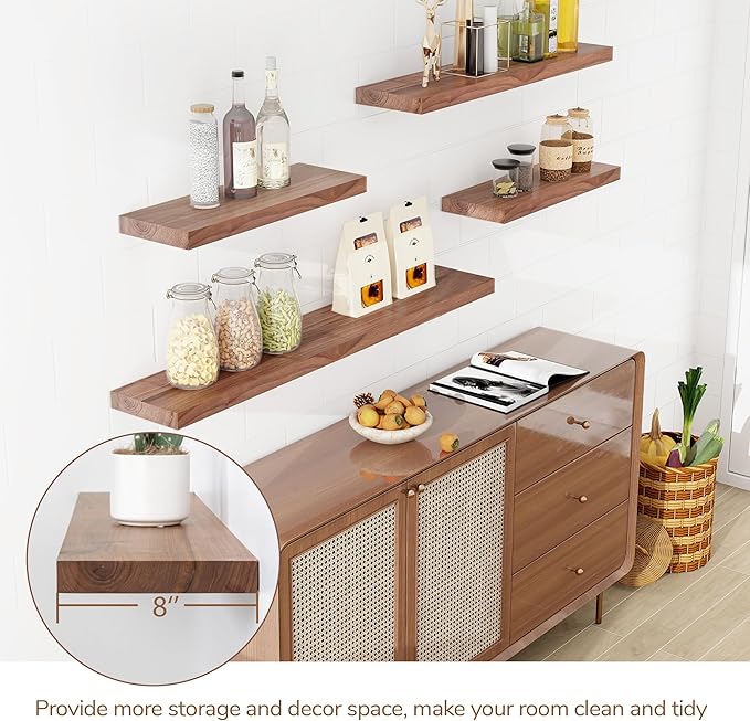 Axeman Walnut Floating Shelves for Wall - 36 Inch Walnut Wood Shelves Set of 2-8 Inch Deep Natural Wooden Shelves for Room Wall Decor