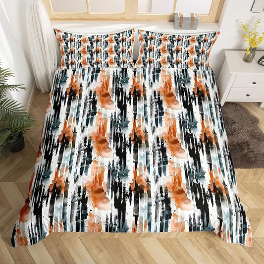 Abstract Black Brown Lines Duvet Cover Toddler for Kids Boys Girls,Watercolor Graffiti Comforter Cover,Geometric Fashion Art Bedding Set,Modern Aesthetic Bed Set with 1 Pillowcase Bedroom Decor