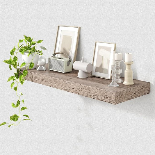 12 Inch Deep Floating Shelves | 36 Inch Grey Floating Shelves | 36" W x 12" D Rustic Wood Shelves for Wall | Deep Grey Shelves for Living Room Bathroom Laundry Room Kitchen