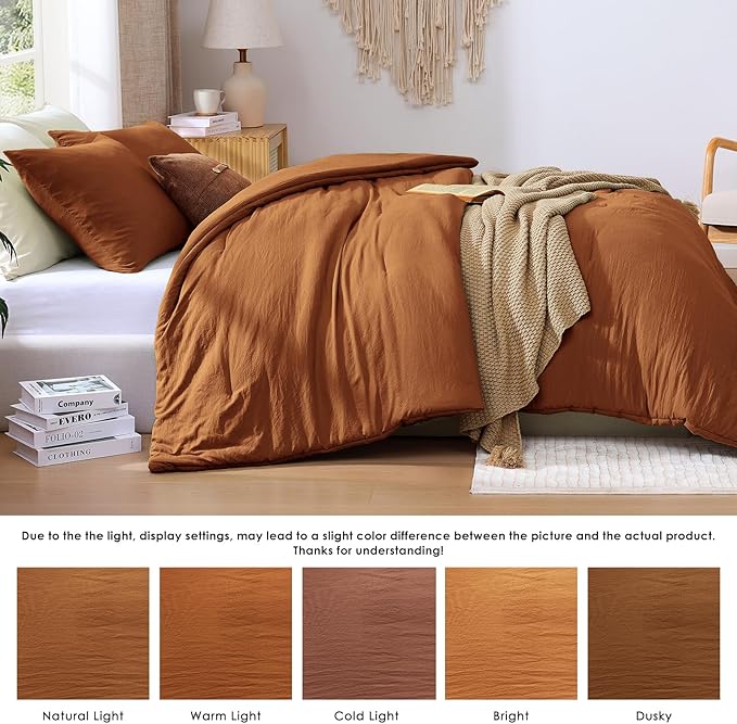 WRENSONGE Full Size Comforter Sets - 3 Pieces Prewashed Burnt Orange Comforter Soft Lightweight for All Seasons, Fluffy Down Alternative Comforter Full Size with 2 Pillow Shams