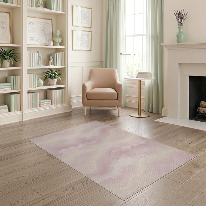 4'x6' Washable Watercolor Cloud Accent Rug, White Non-Shedding Small Carpet for Playroom, Bedroom, Reading Nook, Pet Friendly & Kids Safe Play Mat | Ref:2208257
