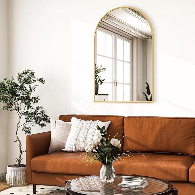HARRITPURE Arched Bathroom Mirror - 30"x40" Gold Large Wall Mounted Vanity Mirror Aluminum Alloy Frame Arch Wall Mirror for Living Room, Bedroom and Entryway