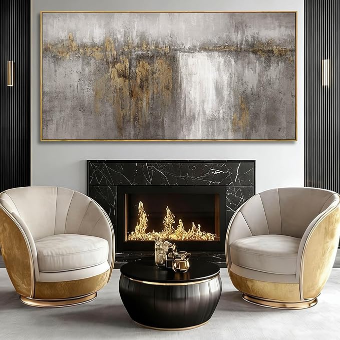 Abstract Hanging Art Grey and Gold Poster Print Neutral Decorative Pictures 36"x70" Poster for Bedroom Artwork for Office