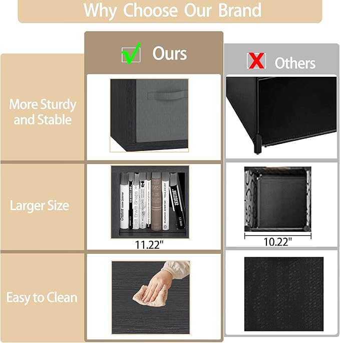 Bookshelf Cube Storage Organizer, 8-Cube Shelf Bookcase with Storage Bin, Modern Wood Open Shelf for Living Room, Bedroom, Home Office,Black