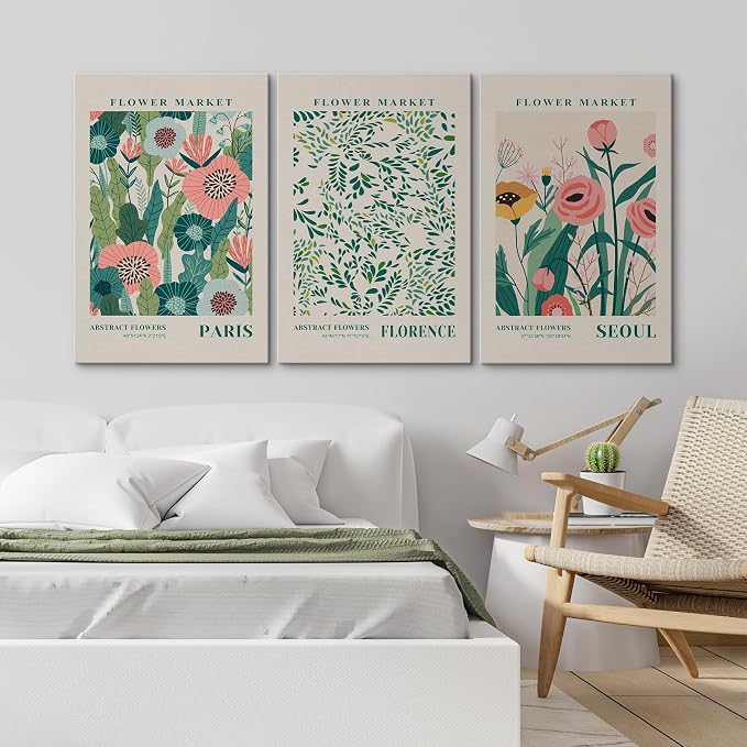 wall26 Canvas Print Wall Art Set Watercolor Pastel Vibrant Flower Market Prints Nature Wilderness Illustrations Modern Art Decorative Floral Botanical Minimal Calm/Relax for Bedroom - 24"x36" x 3
