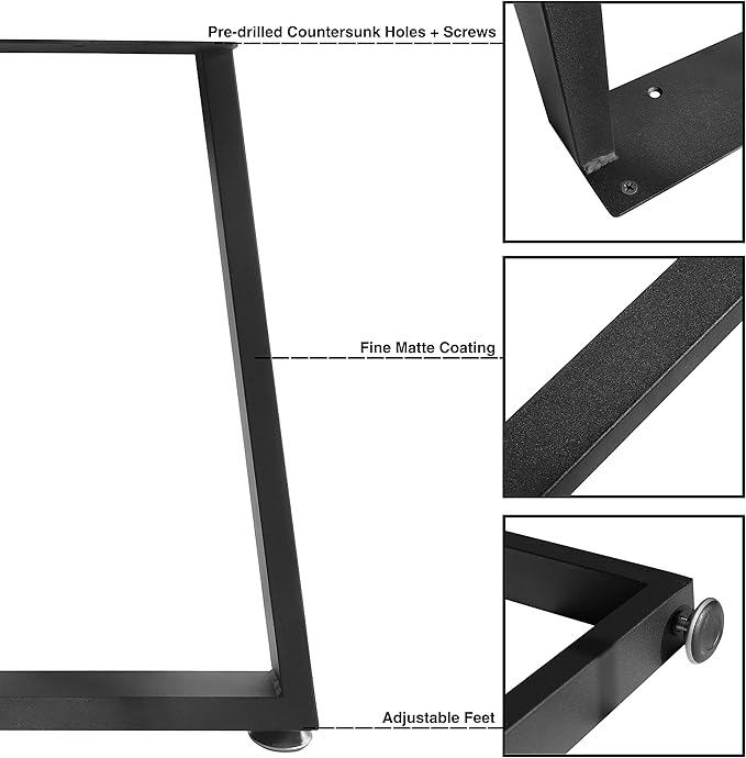 16" Metal Furniture Legs with Adjustable Feet - Desk, Coffee Table, Bench Legs, DIY for Side Table, Nightstand, Chair - U-Shaped 16"x11"