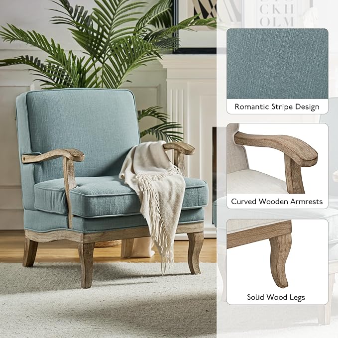 HULALA HOME Mid-Century Modern Accent Chairs Set of 2, Upholstered Lounge Arm Chair with Solid Wood Legs and Armrest, Removable Cushion Comfy Reading Armchair for Living Room, Bedroom, Balcony, Blue