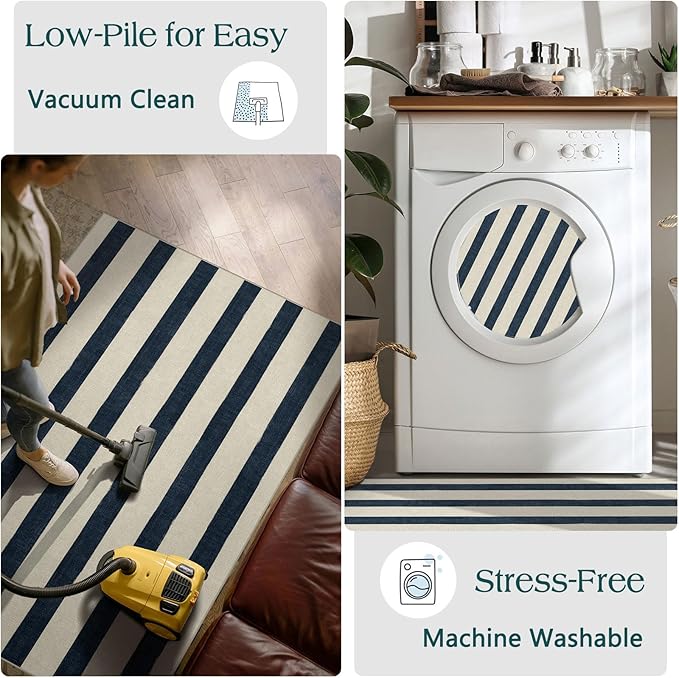 Blue and White Striped Outdoor Rug - 2x3 Non-Slip Front Door Mat Outside Entrance Washable Doormat Indoor Outdoor Entry Rug Small Layered Rugs for Entryway Kitchen Front Porch Decor