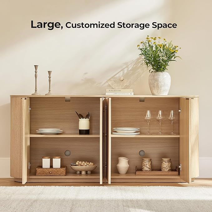 CHITA 70" Sideboard Buffet Cabinet with Storage, Fluted Cabinet with Doors and Adjustable Shelves, Natural Oak