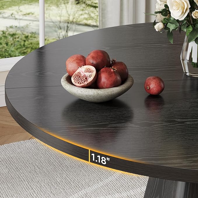 47 Inch Round Dining Table for 4-6, Circle Kitchen Table with Thickened Tabletop, Modern Dining Room Tables with Square Pedestal Base, Dinner Tables for Kitchen Small Space, Black (Table Only)