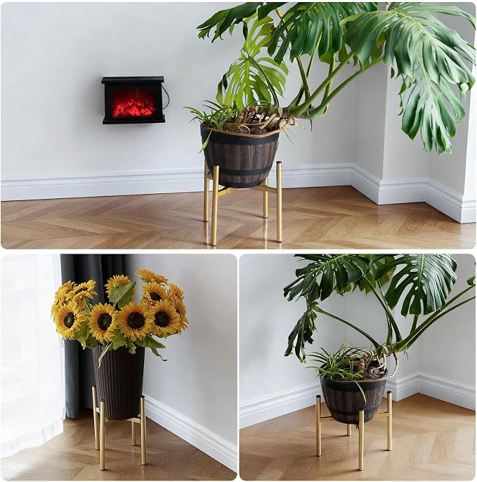 Adjustable Metal Plant Stand Indoor, Fits 8-14 Inch Pots, Mid Century Modern Gold Planter Holder,2 Heights, Heavy Duty 160 lb, Indoor Outdoor Corner Floor Pot Stand, Golden