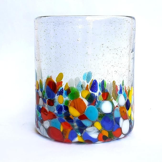Clear & Confetti 9 oz Short Tumblers (set of 6), Recycled Glass, Lead-free, Toxin-Free (9 oz Tumbler)