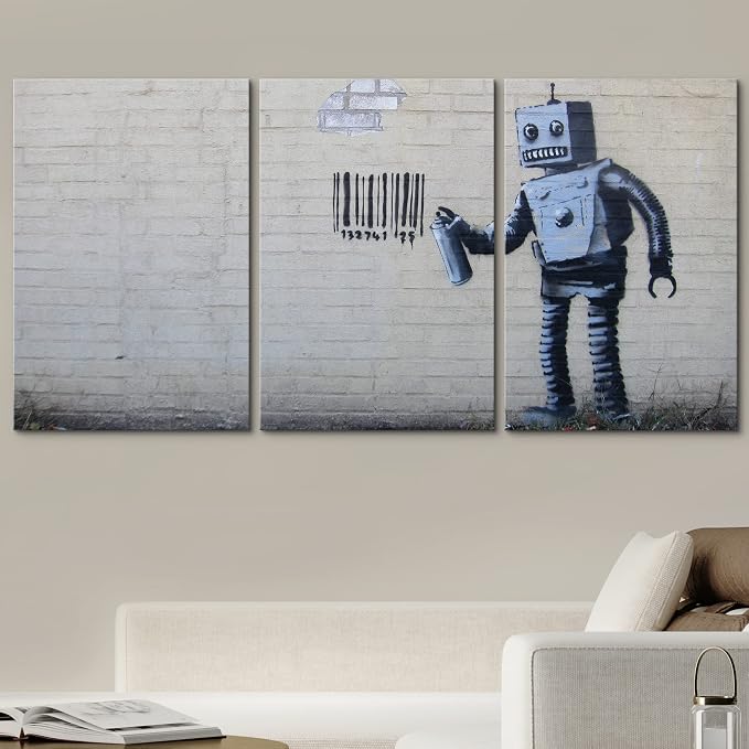 wall26 - Robot Graffiti Banksy Street - Canvas Art Wall Art - 16"x24"x3 Panels