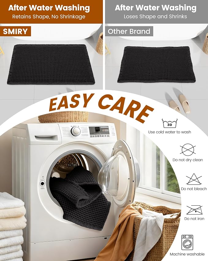 Smiry Waffle Bath Mat 72x24, Extra Soft Absorbent Bathroom Rugs, Non Slip Machine Washable Quick Dry Bath Rugs for Bathroom Floor, Tub, Shower, Home Decor Accessories, Black