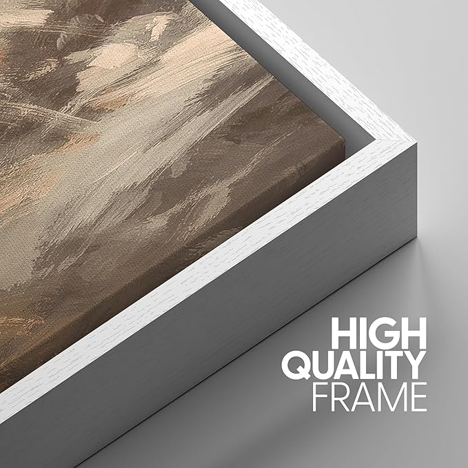 SIGNWIN Framed Canvas Print Wall Art Set Warm Earth Tone Brushstroke Abstract Illustrations Modern Art Decorative Boho Relax/Zen Nordic for Living Room, Bedroom, Office - 16"x24"x3 White