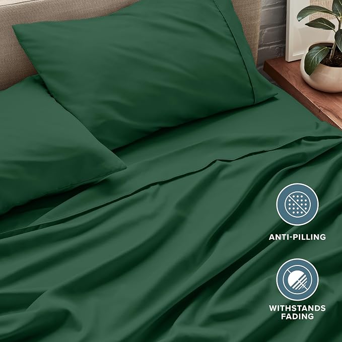 Bare Home Queen Sheet Set - 1800 Ultra-Soft Microfiber Queen Bed Sheets - Double Brushed - Deep Pockets - Easy Fit - 4 Piece Set - Bedding Sheets & Pillowcases (Queen, Forest Green)