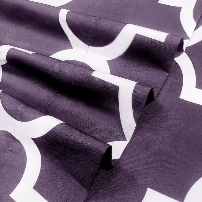 Mejoroom Full Bed Sheet Set - Super Soft Brushed Microfiber 1800 Thread Count Sheets with 16 inch Deep Pocket - Wrinkle Free - 4 Piece(Full, Purple Quatrefoil with White Pattern)