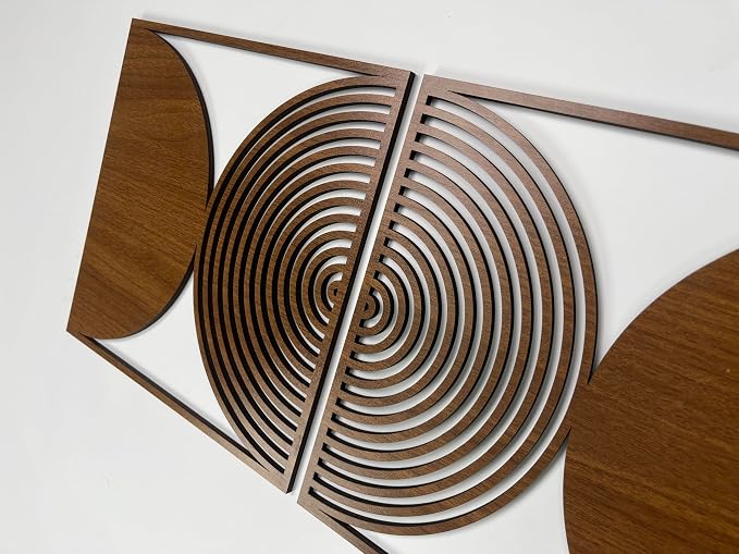 Geometric Mid Century Modern Decor, Rustic Boho Wood Wall Art, Large Wood Wall Decor Over the Bed, Circular Wall Panels for Living Room