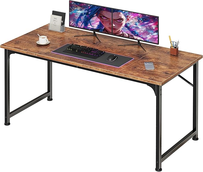 PRAISUN 47 Inch Computer Desk, Home Office Desk with Spacious Desktop, Modern Gaming Desk, Writing Study Table for Bedroom, Small Spaces, Work from Home Desk with Metal Frame, Rusitc Brown