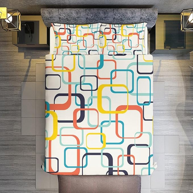 Mid Century Duvet Cover Sets Aesthetic Abstract Geometric Mid Century Retro Printed Lightweight Soft Quilt Cover Minimalist Soft Microfiber 3 Piece (1 Duvet Cover 79x90in + 2 Pillow Sham 20x30in)