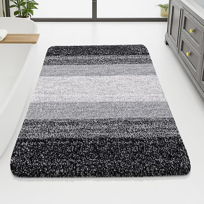 Arotive Microfiber Bathroom Rugs, Shaggy Soft and Absorbent Bath Rug, Non-Slip, Thick Plush Machine Washable Dry Bath Mats for Bathroom, Tub and Shower, 70x46, Black, Rectangular