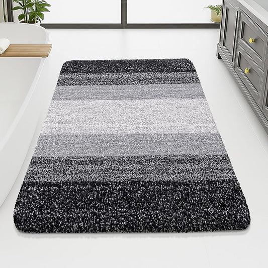 Arotive Microfiber Bathroom Rugs, Shaggy Soft and Absorbent Bath Rug, Non-Slip, Thick Plush Machine Washable Dry Bath Mats for Bathroom, Tub and Shower, 70x46, Black, Rectangular